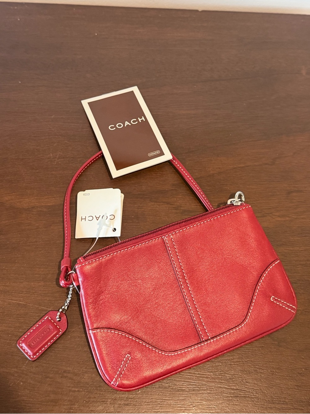 Vintage Coach Y2K Red Leather Mini Pochette Wristlet Soho Baguette Bag